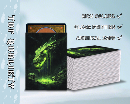 Mythical Creatures Set Green Dragon & Enchanted Cat Art Prints Card Sleeves, tcg Card Sleeves
