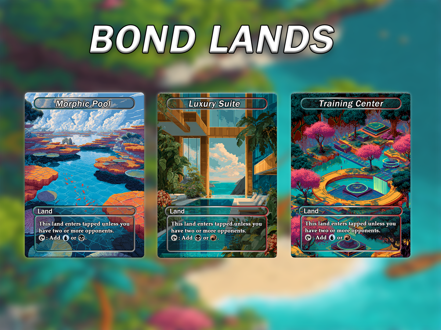 Fantasy Pixel Art Style Bond Land Pack - 10 Unique Borderless Custom Proxy Lands, High-Quality for EDH & cEDH