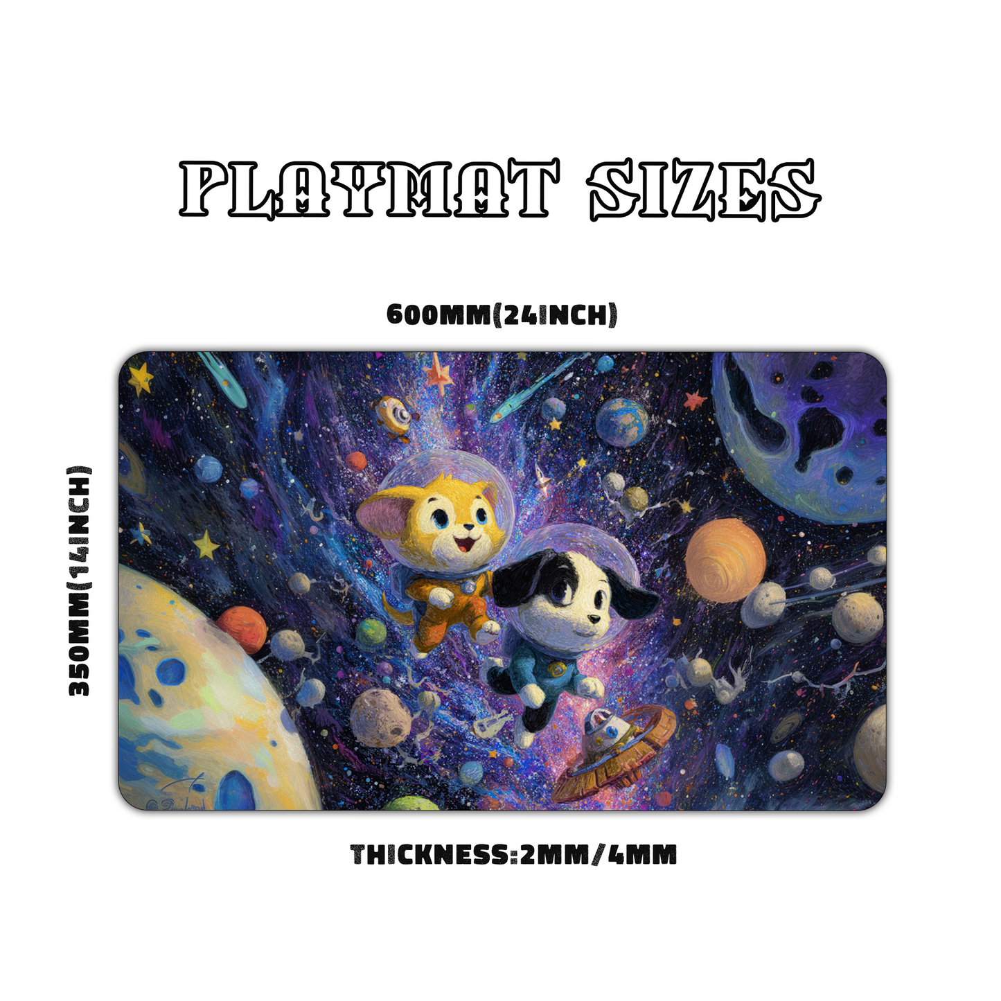 Cartoon Cat and Dog Astronauts Playmat for Work & Gaming | Durable, Stylish & Personalized Mouse Pads