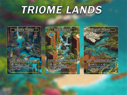 Fantasy Pixel Art Style Triome Land Pack - 10 Unique Borderless Custom Proxy Lands, High-Quality for EDH & cEDH