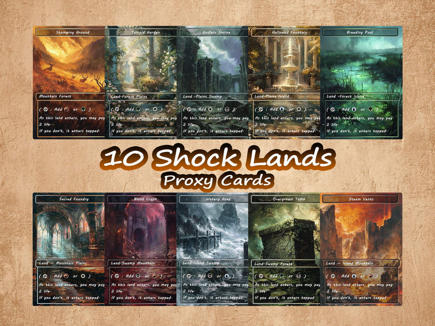 Mega EDH Land Pack – 50 Unique Borderless Custom Proxy Lands in Oil Painting Style, High-Quality for EDH & cEDH