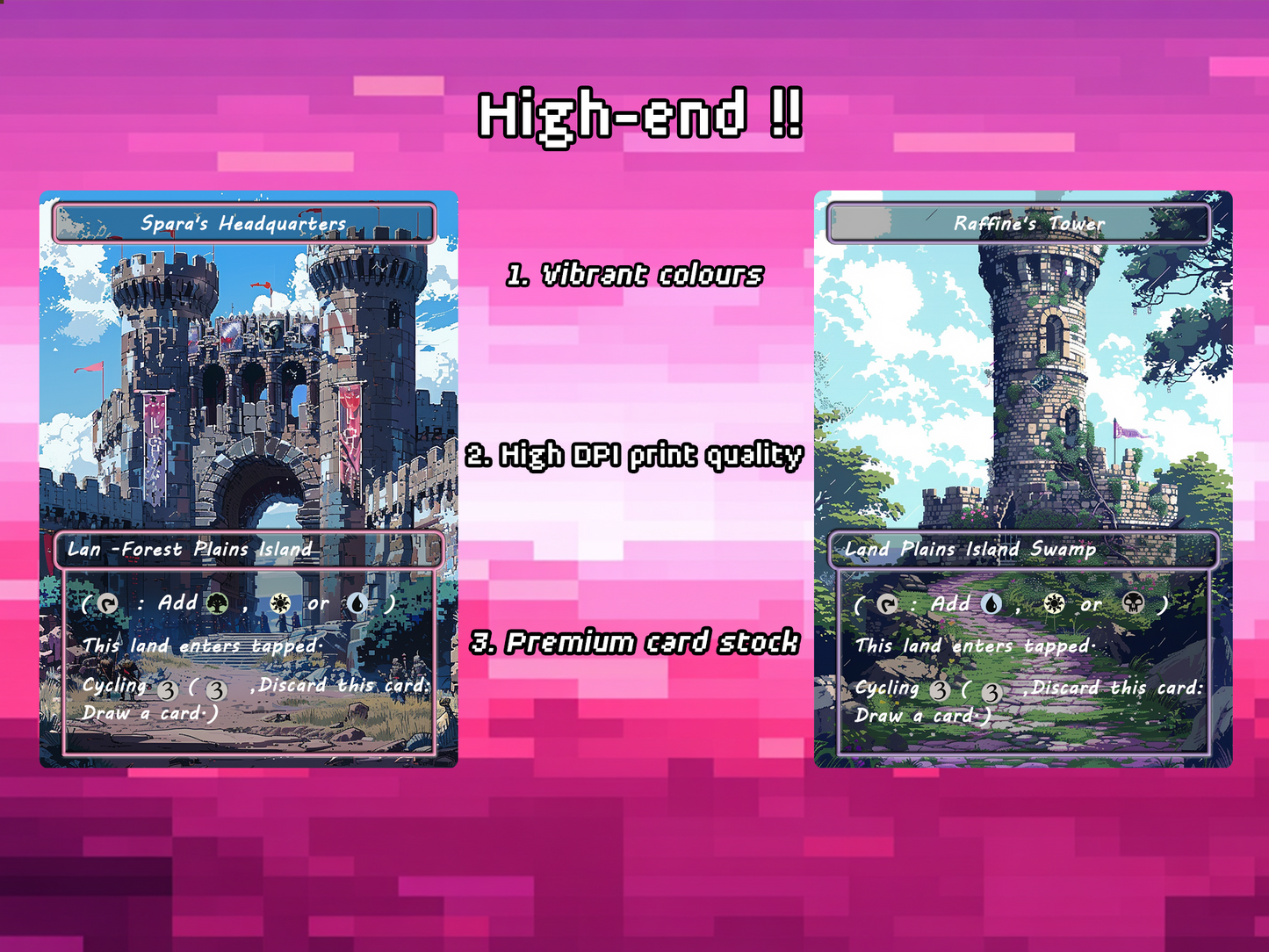 Pixel Art Triome Land Pack - 10 Unique Borderless Custom Proxy Lands, High-Quality for EDH & cEDH