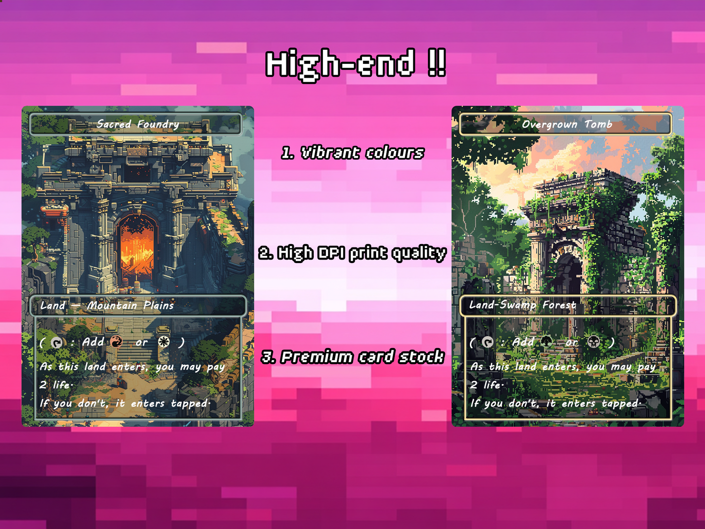 Pixel Art Shock Land Pack - 10 Unique Borderless Custom Proxy Lands, High-Quality for EDH & cEDH