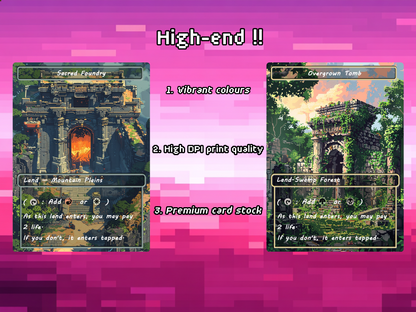 Pixel Art Shock Land Pack - 10 Unique Borderless Custom Proxy Lands, High-Quality for EDH & cEDH