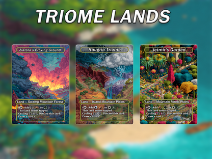 Fantasy Pixel Art Style Triome Land Pack - 10 Unique Borderless Custom Proxy Lands, High-Quality for EDH & cEDH