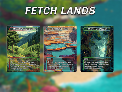 Fantasy Pixel Art Style Fetch Land Pack - 10 Unique Borderless Custom Proxy Lands, High-Quality for EDH & cEDH