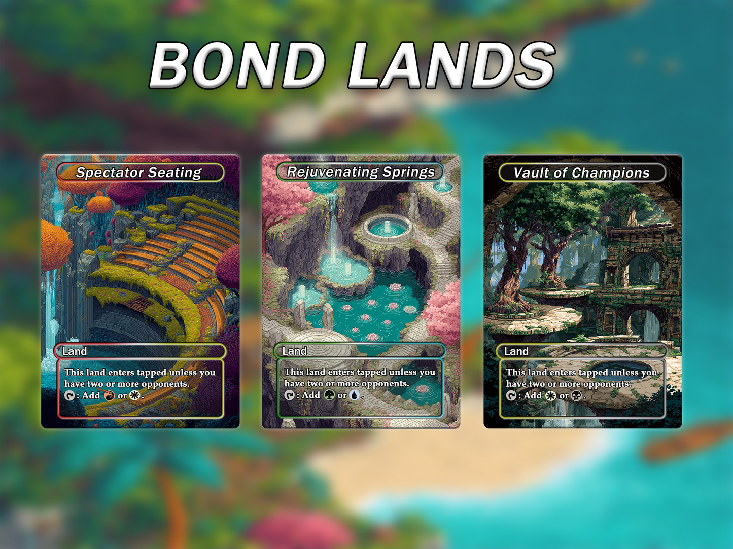 Fantasy Pixel Art Style Bond Land Pack - 10 Unique Borderless Custom Proxy Lands, High-Quality for EDH & cEDH