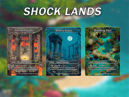 Fantasy Pixel Art Style Shock Land Pack - 10 Unique Borderless Custom Proxy Lands, High-Quality for EDH & cEDH