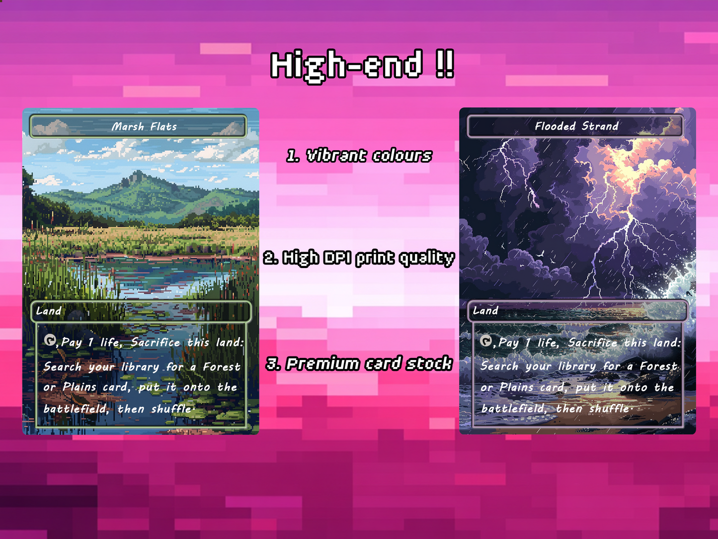 Pixel Art Fetch Land Pack - 10 Unique Borderless Custom Proxy Lands, High-Quality for EDH & cEDH