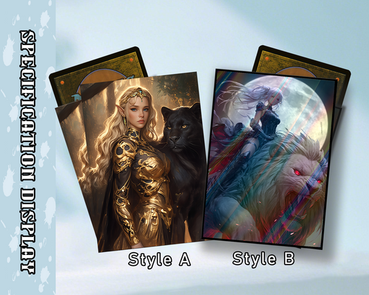 Fantasy Character Card Sleeves – Elf with Panther & Warrior on Lion Card Sleeves, tcg Card Sleeves