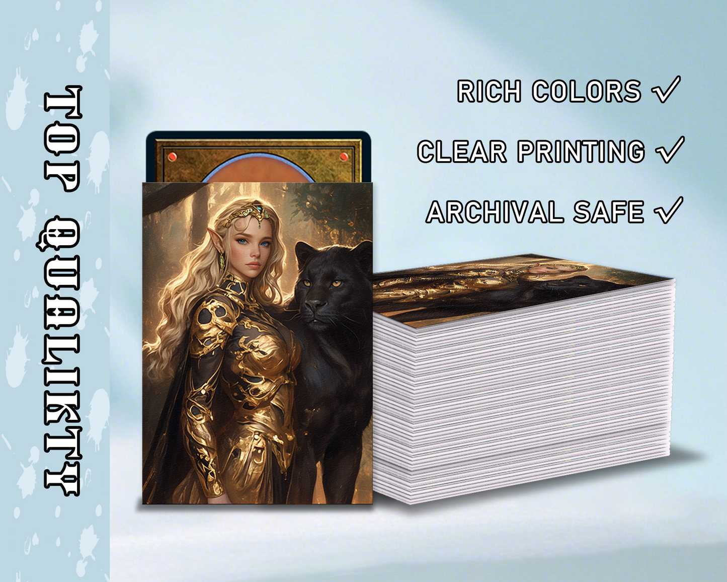 Fantasy Character Card Sleeves – Elf with Panther & Warrior on Lion Card Sleeves, tcg Card Sleeves