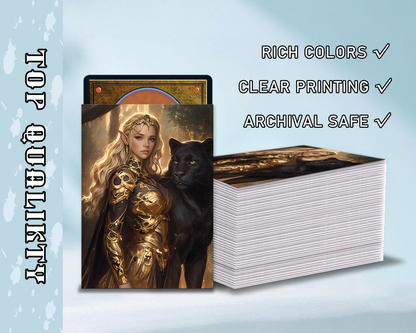 Fantasy Character Card Sleeves – Elf with Panther & Warrior on Lion Card Sleeves, tcg Card Sleeves