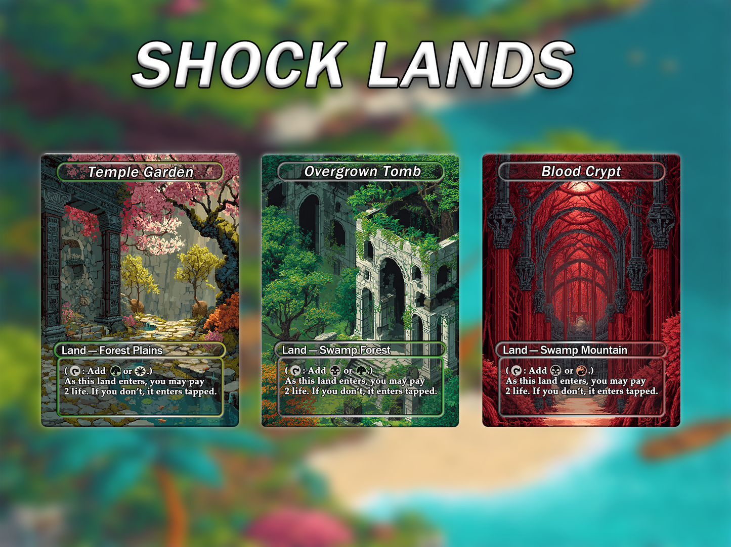 Fantasy Pixel Art Style Shock Land Pack - 10 Unique Borderless Custom Proxy Lands, High-Quality for EDH & cEDH