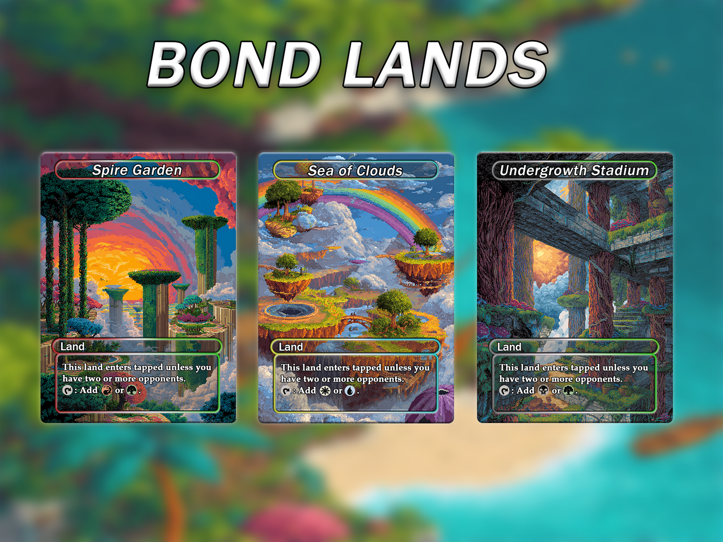 Fantasy Pixel Art Style Bond Land Pack - 10 Unique Borderless Custom Proxy Lands, High-Quality for EDH & cEDH