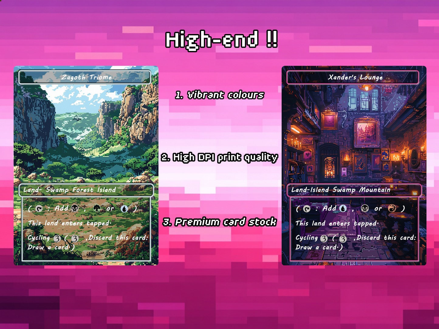 Pixel Art Triome Land Pack - 10 Unique Borderless Custom Proxy Lands, High-Quality for EDH & cEDH