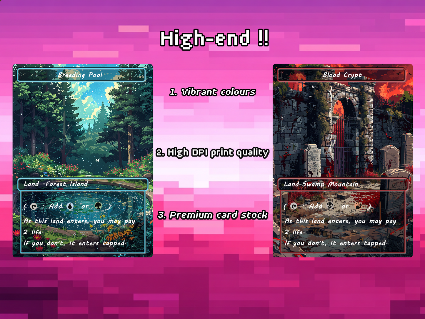 Pixel Art Shock Land Pack - 10 Unique Borderless Custom Proxy Lands, High-Quality for EDH & cEDH