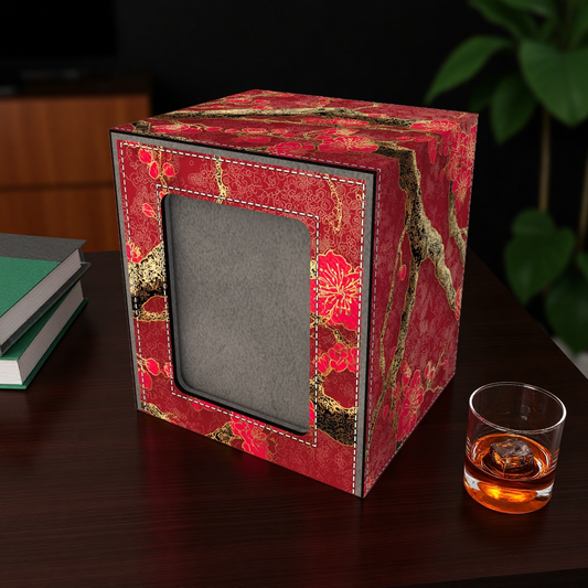 Red & Gold Plum Blossom Deck Box - Premium Storage for TCG, EDH, Commander, Dice & Counters