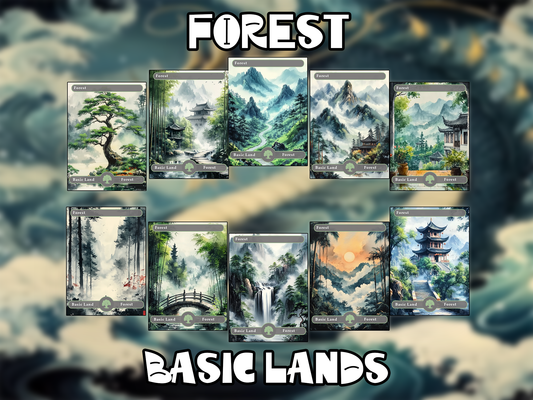 10 MTG Basic Lands Proxy, MTG Forest Proxy, Custom Magic Cards for Commander EDH, Ink Wash Style