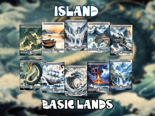 10 MTG Basic Lands Proxy, MTG Island Proxy, Custom Magic Cards for Commander EDH, Ink Wash Style