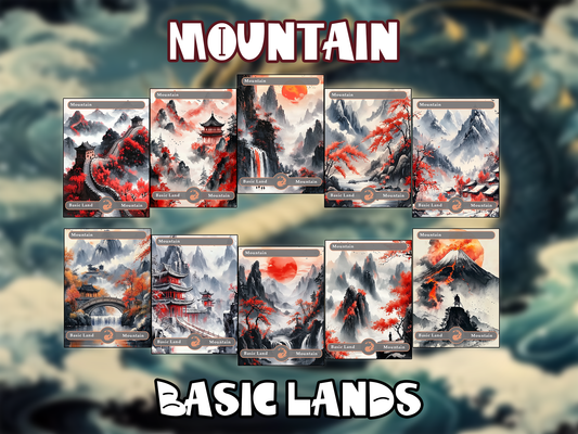 10 MTG Basic Lands Proxy, MTG Mountain Proxy, Custom Magic Cards for Commander EDH, Ink Wash Style