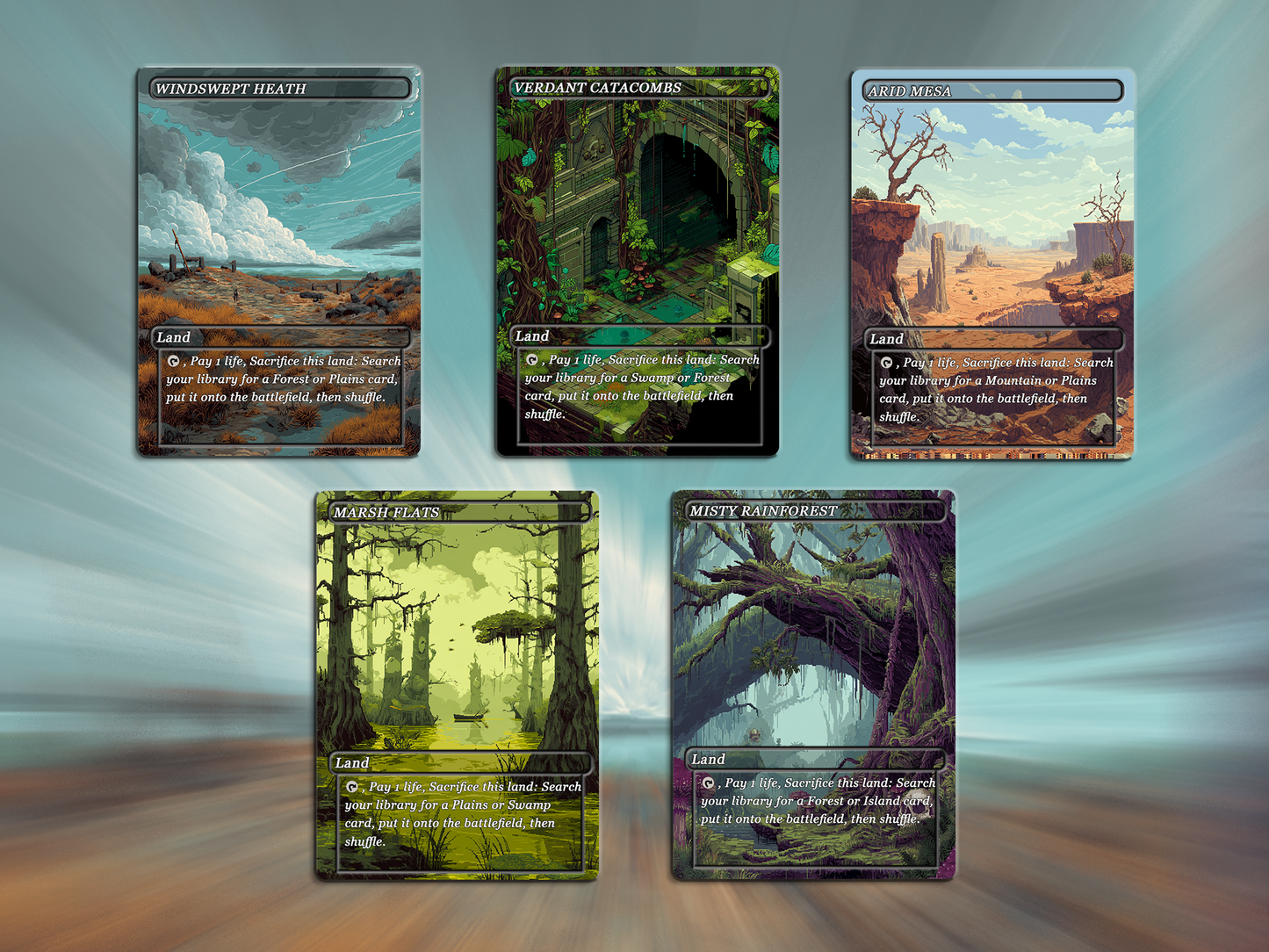 Pixel Art Style Fetch Land Pack - 10 Unique Borderless Custom Proxy Lands, High-Quality for EDH & cEDH