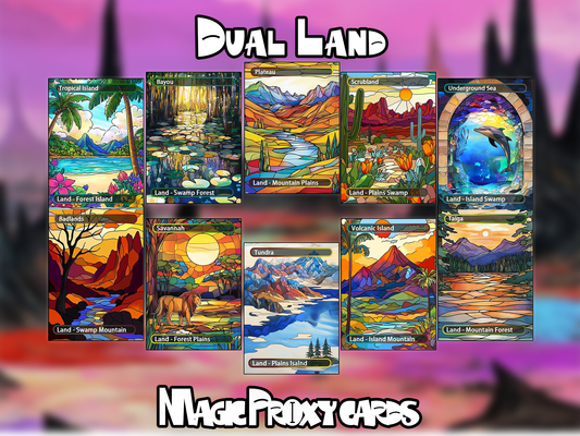 10 Unique Dual Custom Proxy Lands in Watercolor Style , Custom Magic Proxy Cards