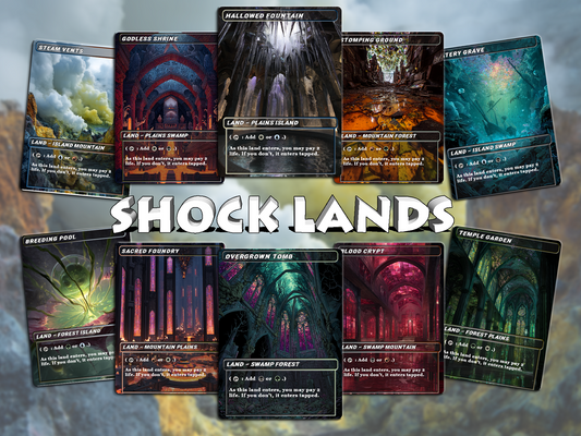Stained Glass Shock Land Pack - 10 Unique Borderless Custom Proxy Lands, High-Quality for EDH & cEDH