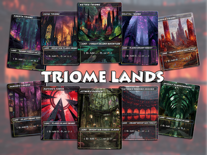 Stained Glass Triome Land Pack - 10 Unique Borderless Custom Proxy Lands, High-Quality for EDH & cEDH