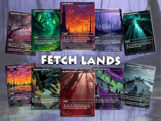 Stained Glass Fetch Land Pack - 10 Unique Borderless Custom Proxy Lands, High-Quality for EDH & cEDH