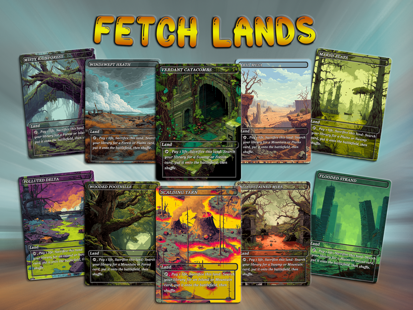 Pixel Art Style Fetch Land Pack - 10 Unique Borderless Custom Proxy Lands, High-Quality for EDH & cEDH