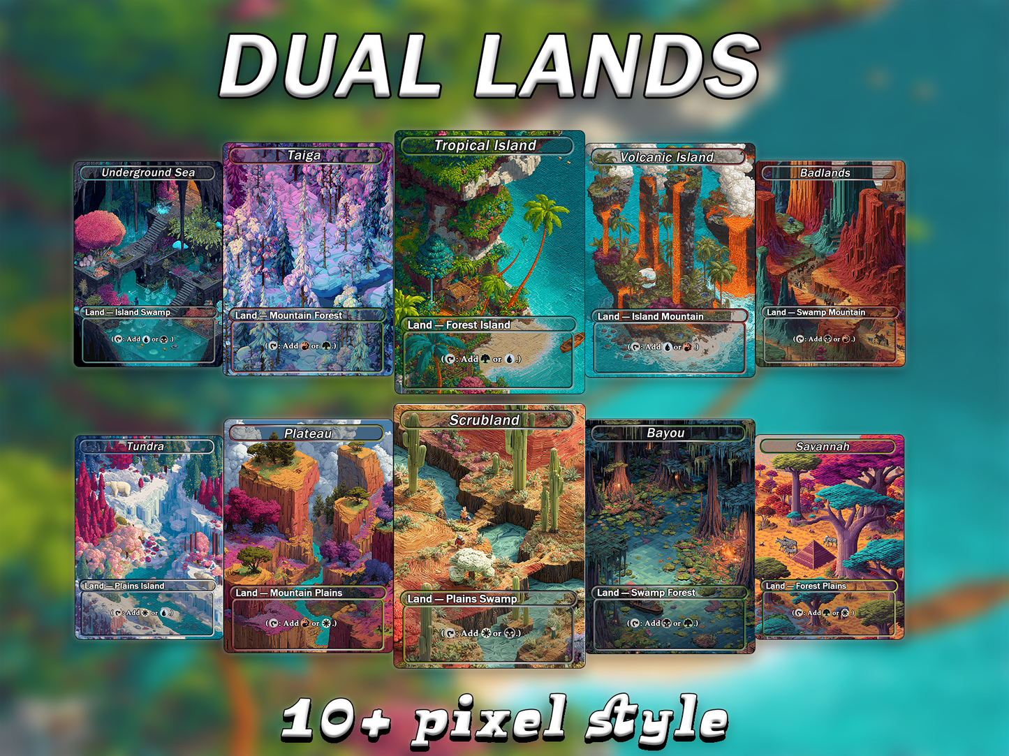 Mega EDH Land Pack – 50 Unique Borderless Custom Proxy Lands in Fantasy Pixel Art Style, High-Quality for EDH & cEDH