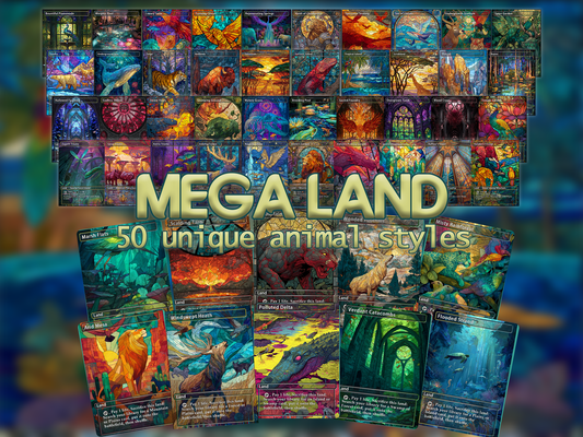 Mega Land Set - 50 Unique Stained Glass Animal Styles MTG Lands